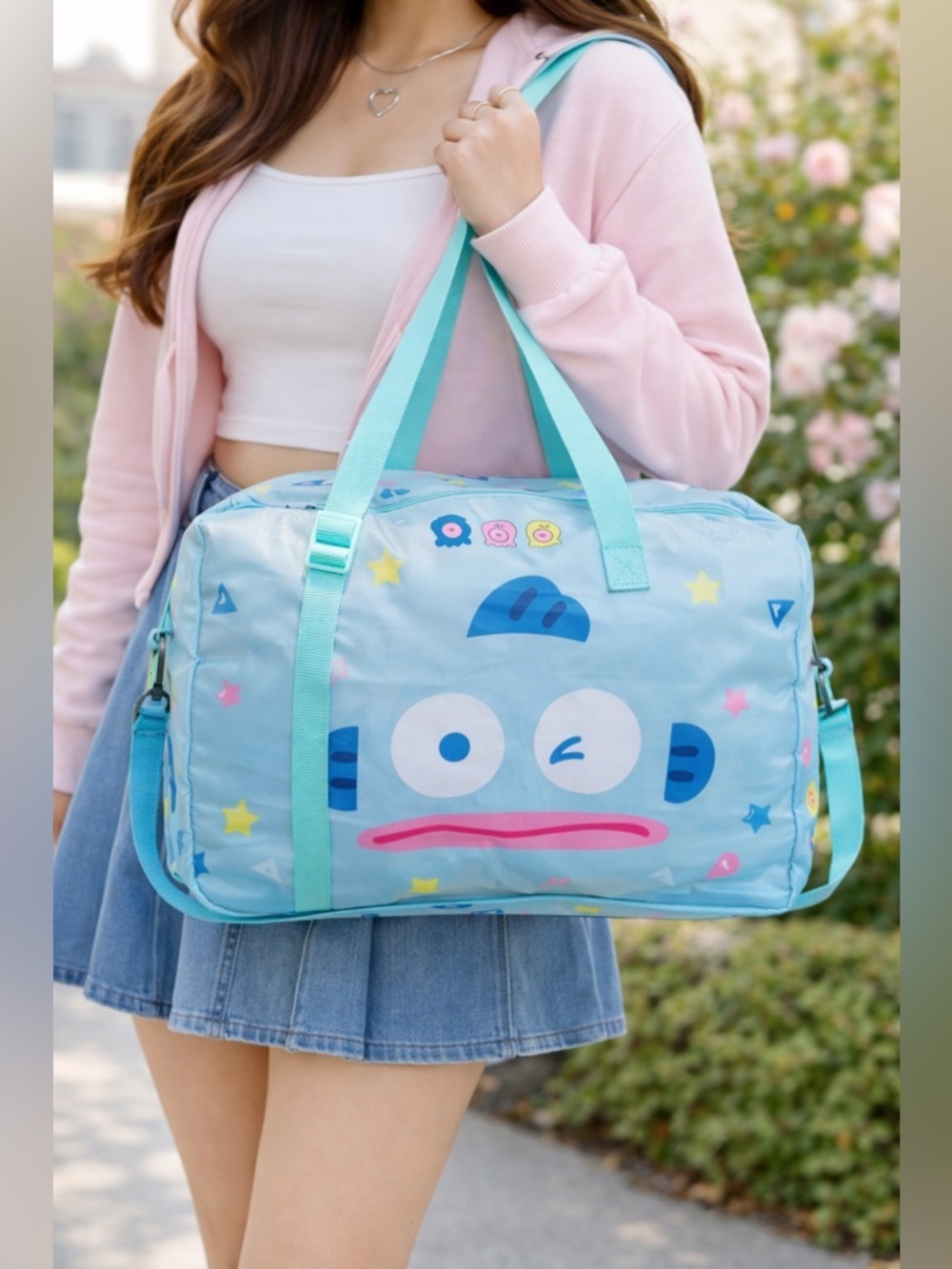 Sanrio Hangyodon Foldable Travel Duffle Bag – Light Blue